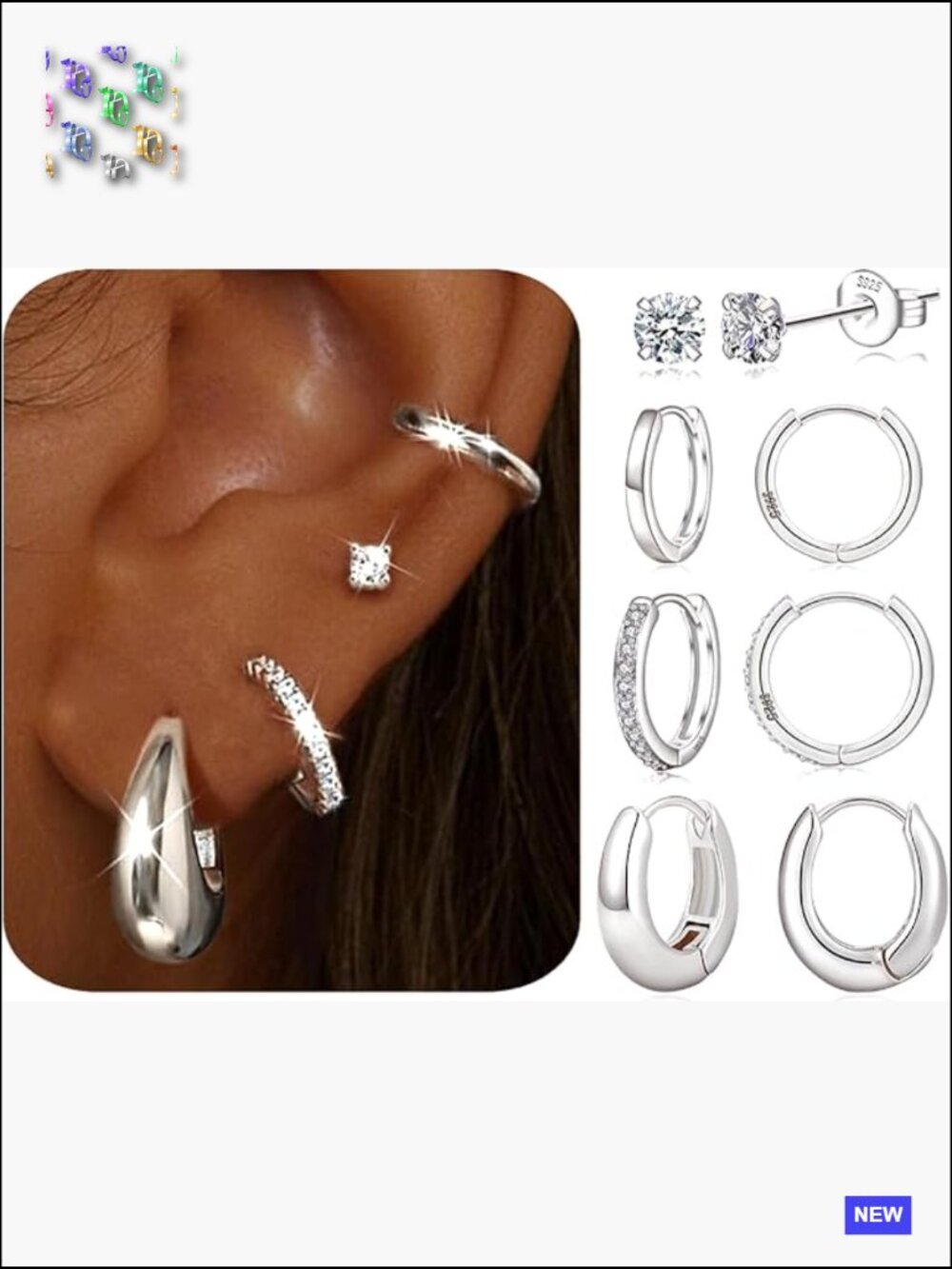 4 Pairs Silver Hoop Earrings Set Hypoallergenic Sterling Silver Huggie Studs